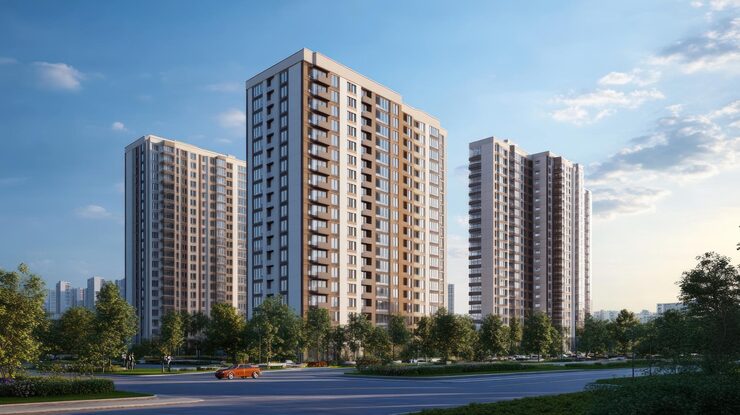 Architectural rendering of Mehta Group upcoming redevelopment residential towers in Goregaon East